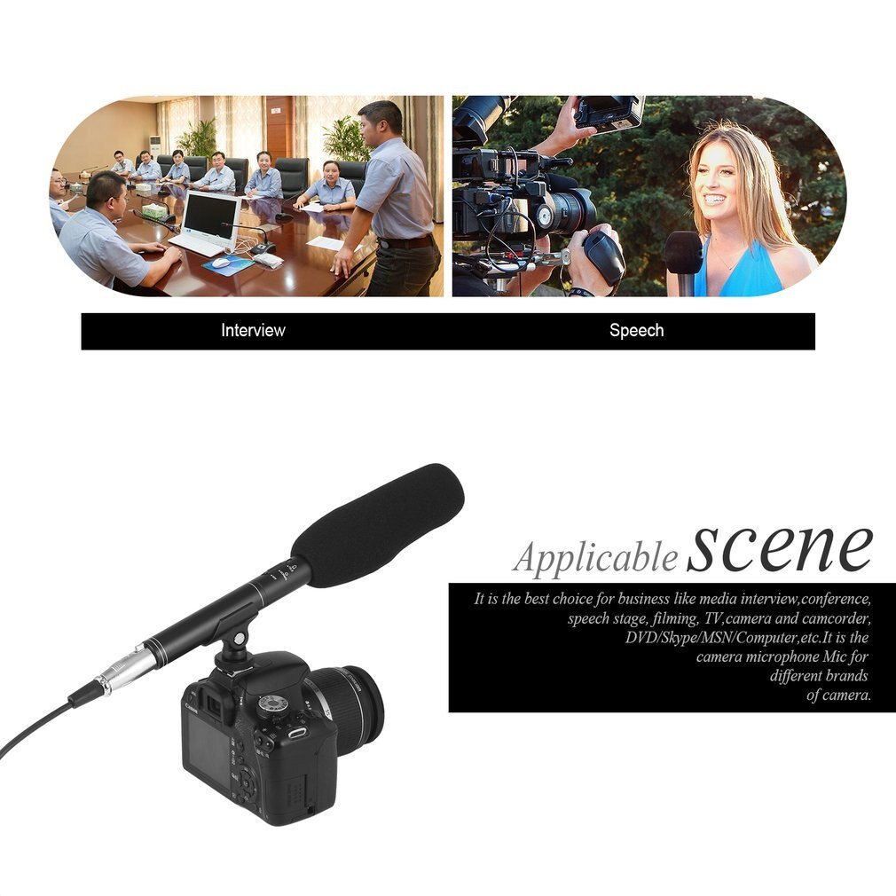 Professionele Hoge Gevoeligheid Vioce Opname Uitzending Stereo Condensator Conference Interview Microfoon Voor Dslr Slr Camera