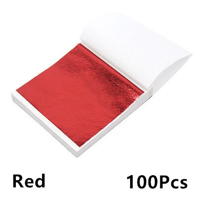 9X9Cm 100 Vel Art Craft Imitatie Gold Sliver Folie Papers Kleurrijke Bladgoud Vellen Vergulden Diy Craft decor Vergulden Decoratie: Red 100Pcs