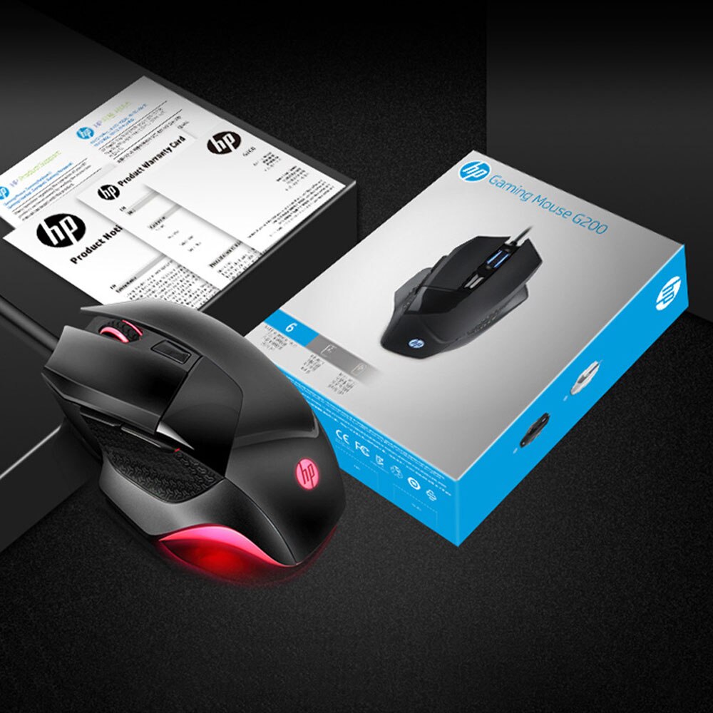 Ratón para juegos HP G200 Macro USB con cable ajustable de 4000 PPP ratón para Gamer silencioso ratón de ergonómico para ordenador