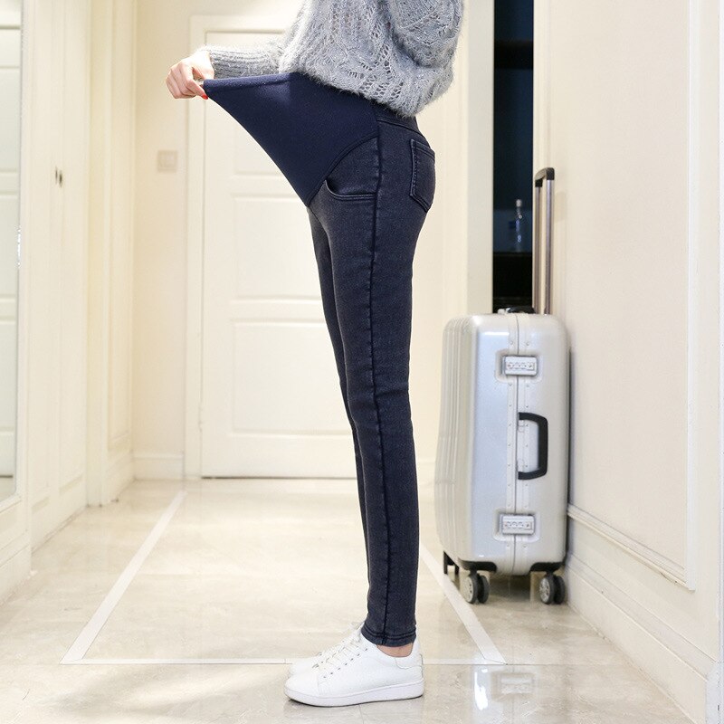 Warm Thick Pregnancy Denim Pants Winter Fleece Maternity Jeans For Pregnant Women Plus Velvet Maternity Trousers Plus Size 3xl