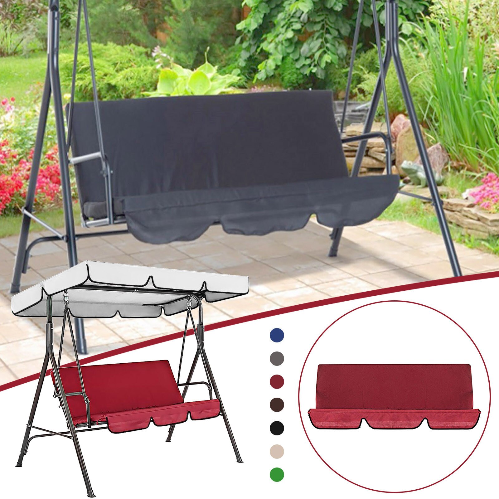 Swing Chair Cover Cushion Garden Patio Seat Replacement Outdoor 3 Seater Hammock Waterproof Dustproof Pads