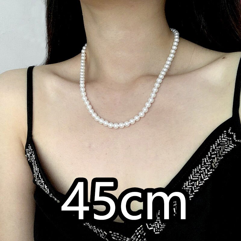 Joias clássicas elegantes, 40-60cm, luz brilhante, 6mm, concha, colar de pérola, prata esterlina 925, corrente de cauda para mulheres: 45cm