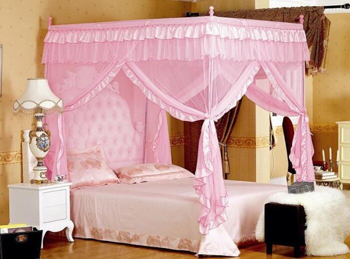 Luxe Prinses Klamboe Vier Hoek Post Bed Gordijn Canopy Netting Beddengoed: Roze / 1.2m (4 feet) bed