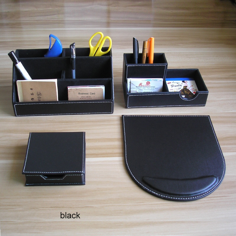Pu læder træ multifunktionelt kontorbord arrangør memo papirvarer holder arrangør kontorartikler skrivebord tilbehør  k226