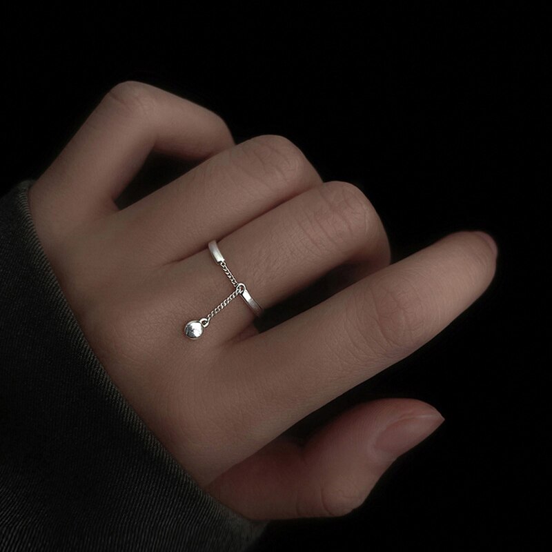 Simple Tassel Adjustable Rings Silver Color Chain Bead Pendant Ring Romantic Circle Geometric Rings Women Girl Finger Jewelry: Style 1