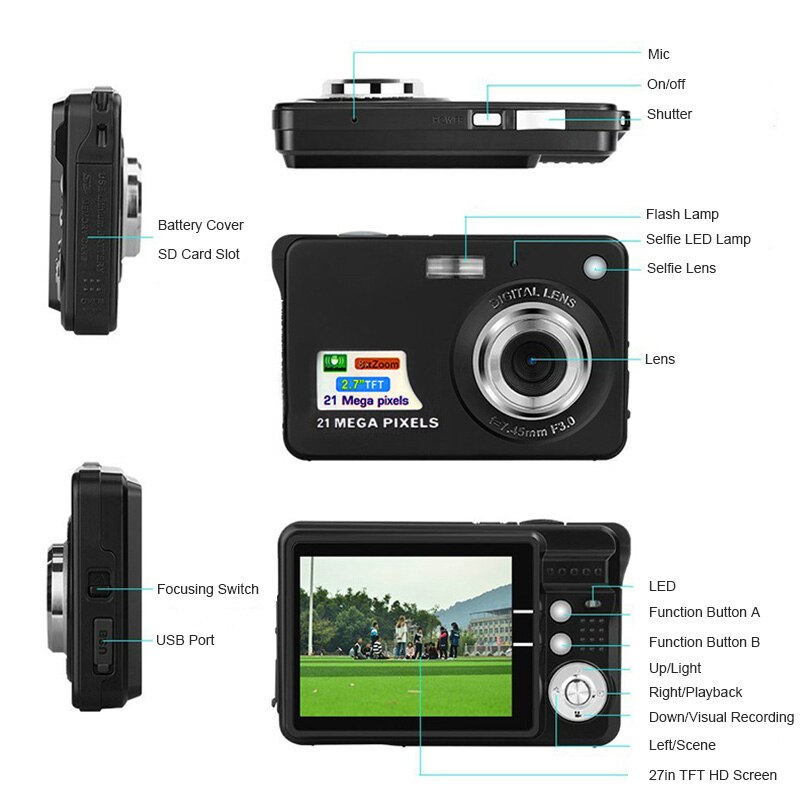 2.7&quot; HD 1080P 18MP ZOOM Mini Digital Camera DV Video Kids Camcorder Anti-Shake Photo Camera Kids Gift