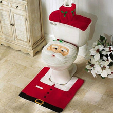 USSTOCK 3 Stuks Kerstman Toilet Seat Cover Tapijt Kerst Badkamer Set Home Decorations