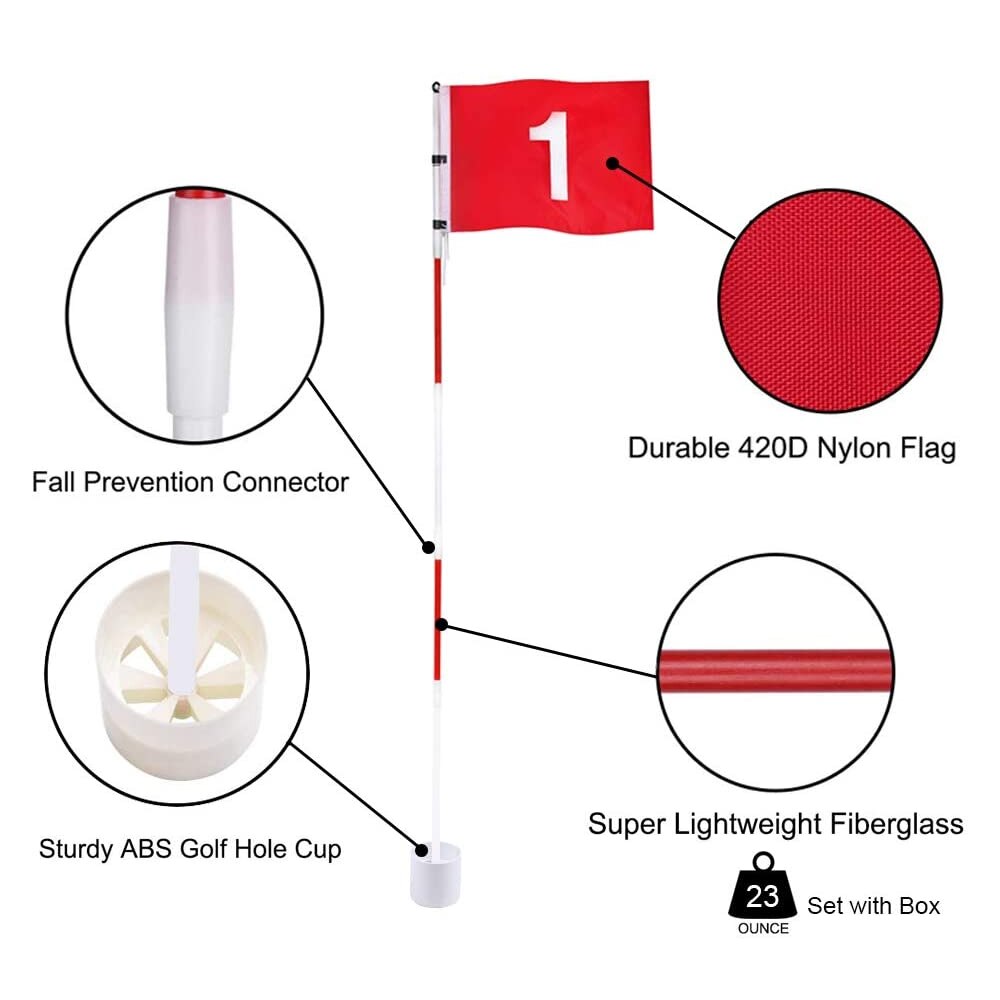 Palo de bandera de Golf de 6 pies, copa de agujero de Golf desmontable, rango de conducción, fibra de vidrio antioxidante, 5 secciones