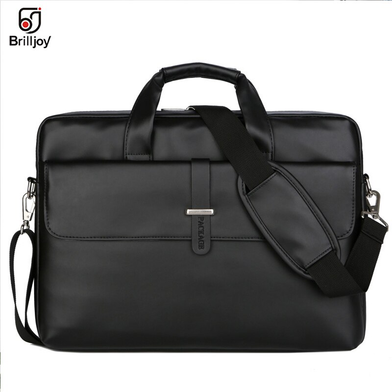 Brilljoy PU Leather women Handbags Laptop Bag Notebook Carrying Case men Briefcase for Macbook Air 13 14 15.6 inch shoulder Bag: Black 14.6inch