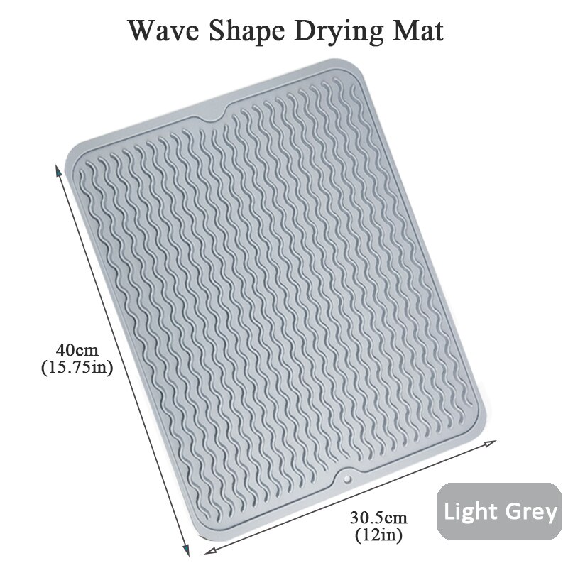 Silicone Vierkante Schotel Drogen Mat Hittebestendige Aftappen Servies Dishwaser Duurzaam Kussen Pad Servies Tafel Mat Placemat: Wave Shap Light Grey