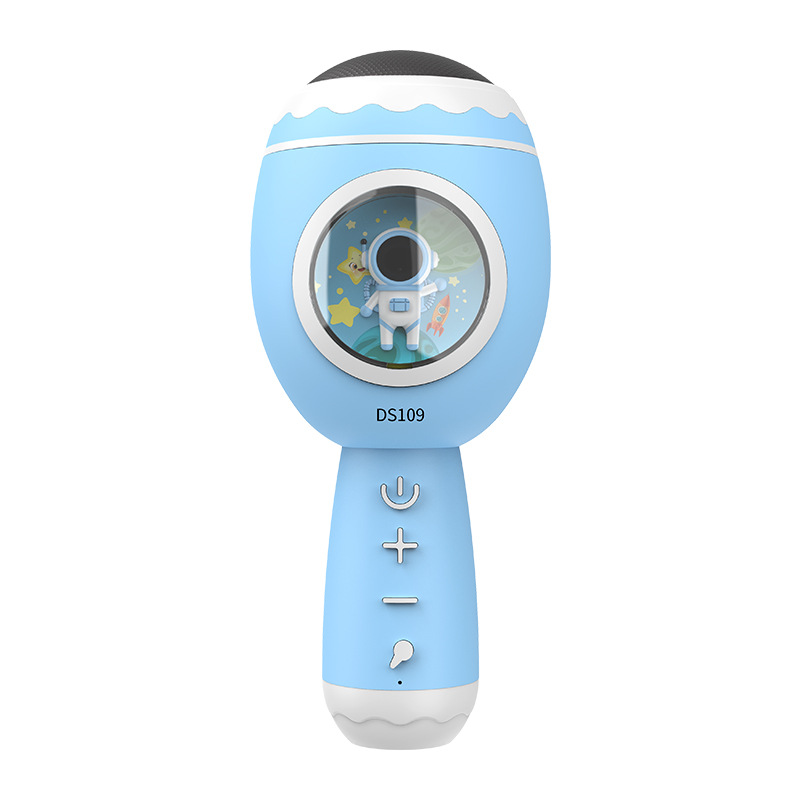 Mini Wireless Bluetooth Microphone Cartoon Microphone Speaker All-in-one Voice Changing Colorful Light Speaker Portable Home KTV: Blue