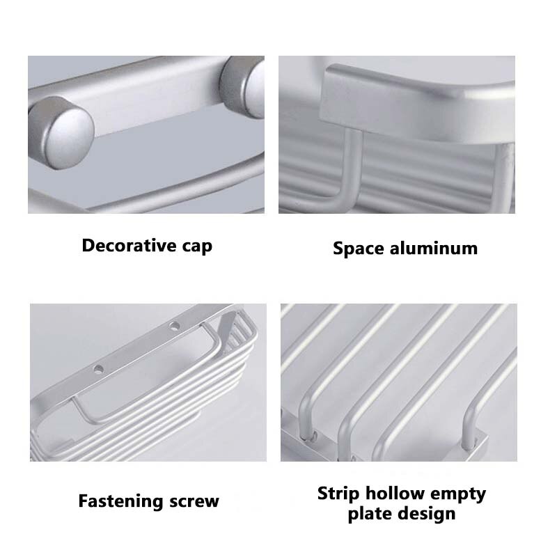 Przestrzeń aluminiowa mydelniczka kwadratowa mydelniczka uchwyt na naczynia kosz spustowy półka łazienkowa siatka na mydło mydelniczka zestaw akcesoriów łazienkowych