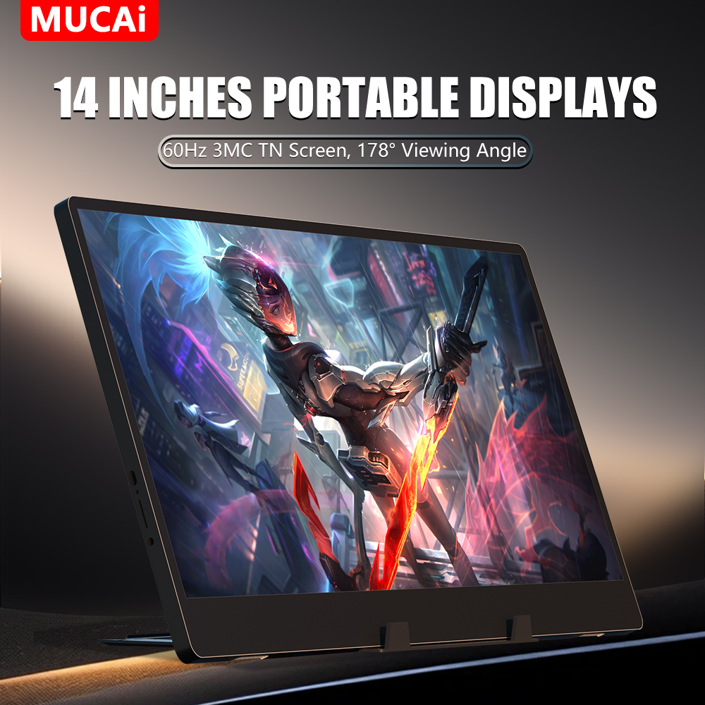MUCAI N140-S36 Tragbares Display 14 Zoll 60 Hz Auflösung 1366*768 TN Panel 250cd/ ㎡ Tragbarer Monitor mit Helligkeit und 3 ms Reaktion