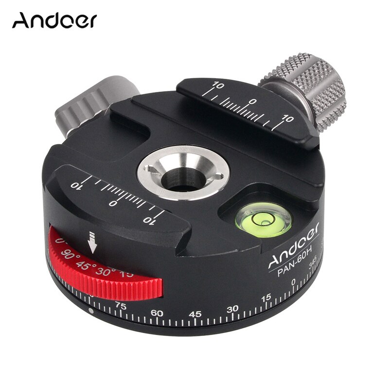 2 Colors Andoer PAN-60H Panoramic Ball Head Tripod Head with Indexing Rotator AS Type Clamp: Black