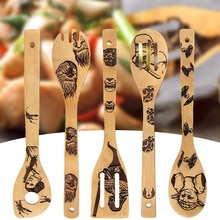 5 uds Halloween madera de bambú palas Wok ranurada espátula cuchara para mezclar de utensilios de cocina la cena cocina palas suministros