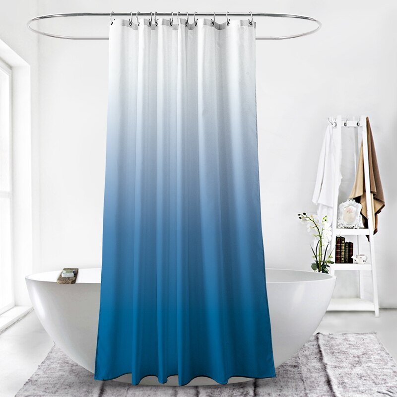 Rideau de douche bleu pour salle de bain tissu dégradé de couleur imperméable crochet de rideau de douche avec anneau attaché , 72 pouces de long,