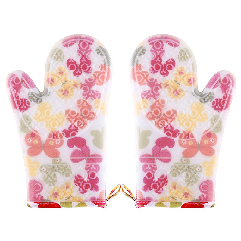 Heat Resistant Silicone Gloves Oven Mitts With Cotton Lining Non-Slip Cooking Grill Glove Oven Pot Holder Kitchen Baking Gloves: 2Pcs Butterfly
