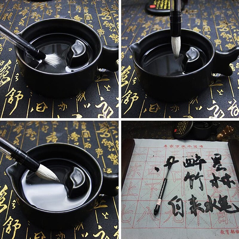 6 Pcs Piston Water Borstel Chinese Japanse Kalligrafie Pen Verstelbare Zuiger (S + M + L), wit En Bruin Borstelkop Pen