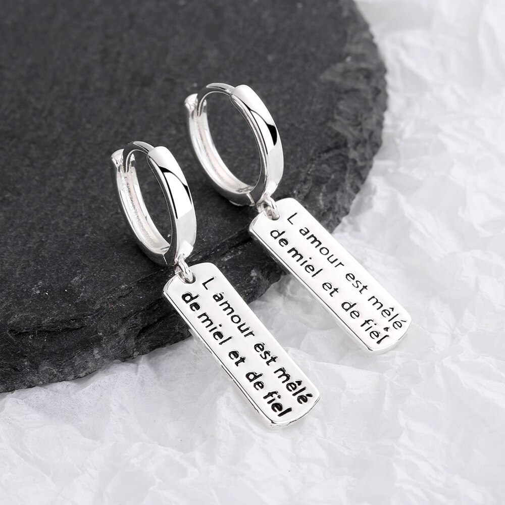 ANENJERY Simple Rectangle English Letter Long Hoop Earrings For Women Silver Color Earring Jewelry S-E1076