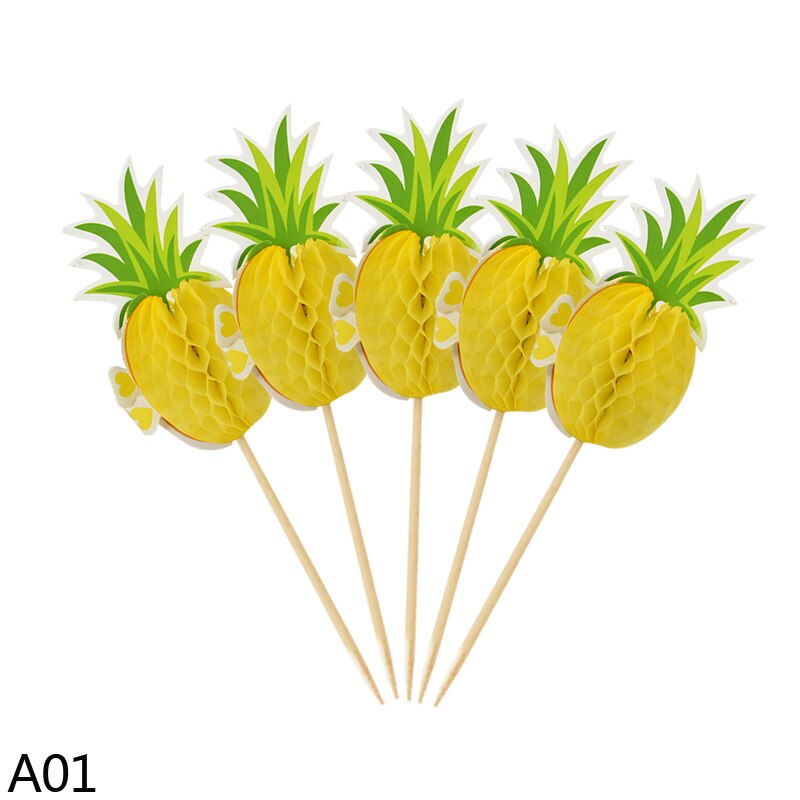 20Pcs Hawaii 3D Flamingo Pineapple Cake Topper Baby Shower Hawaiian Beach Party Wedding Birthday Party Cake Decoration: A01