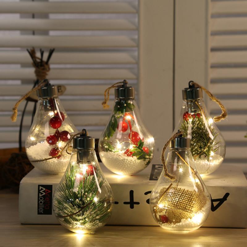 1PC Christmas Transparent LED Bulb Ball Shape Pendants with Warm White Light Xmas Tree Hanging Decoration Ornament