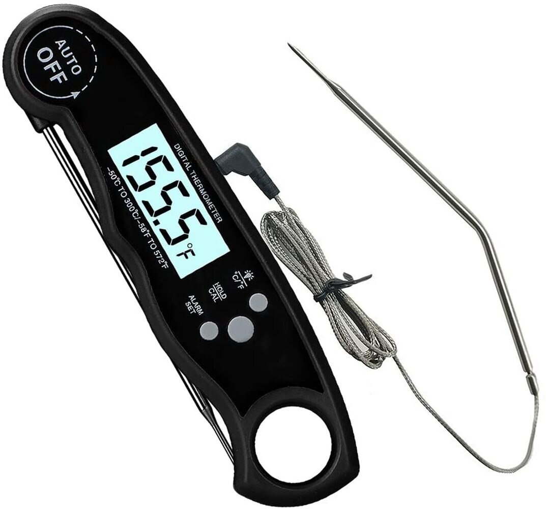 Instant Read Meat Thermometer Best Waterproof Ultra Fast Digital Food Water Milk Thermometer for Outdoor Cooking BBQ and Kitchen: Black