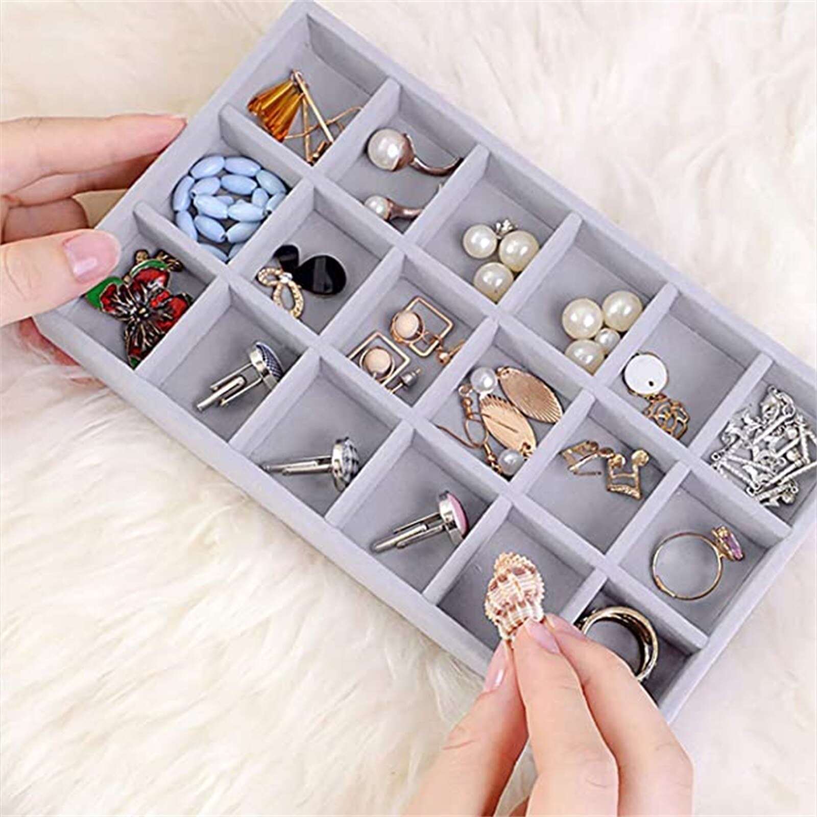 25# Velvet Ring Earrings Necklace Jewelry Display Organizer Box Tray Showcase Holder Jewelry Storage Box Earring Plate
