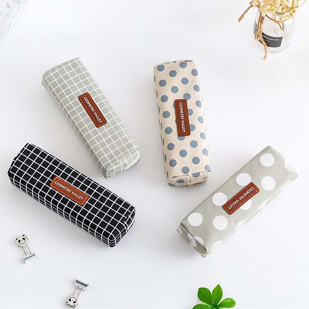 Meisjes Jongens Briefpapier Tas Schoolbenodigdheden Korte Stijl Geometrie Rooster Pen Houder Potlood Pouch Canvas Etui Pen Case