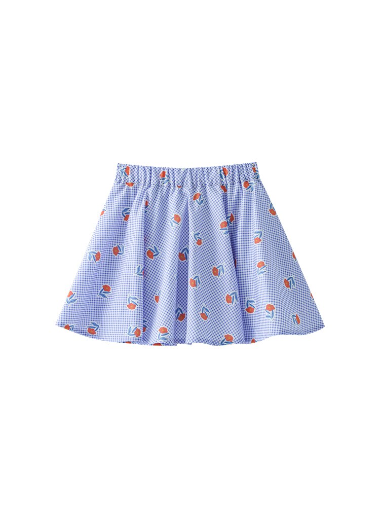 Spring New Children Wear Girls Roland Check Red Flower Safety Pants Skirt