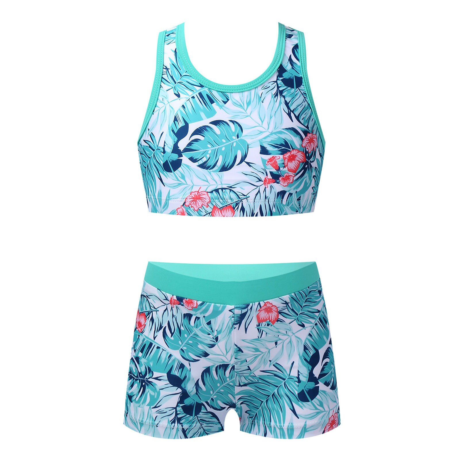 Meninas duas peças impresso maiôs de banho tanque + shorts crianças fatos de treino ballet ginásio roupas de verão das crianças fatos de banho