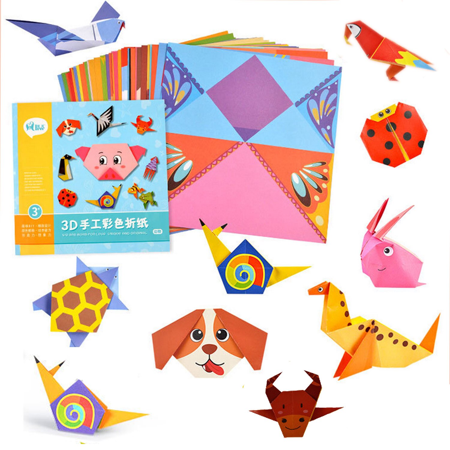 152 Sheets 3D Kids Origami Cartoon Animal Book Folding Paper for Children DIY Crafts Paper Art Projects Early Educational Toys: 54pcs Animal