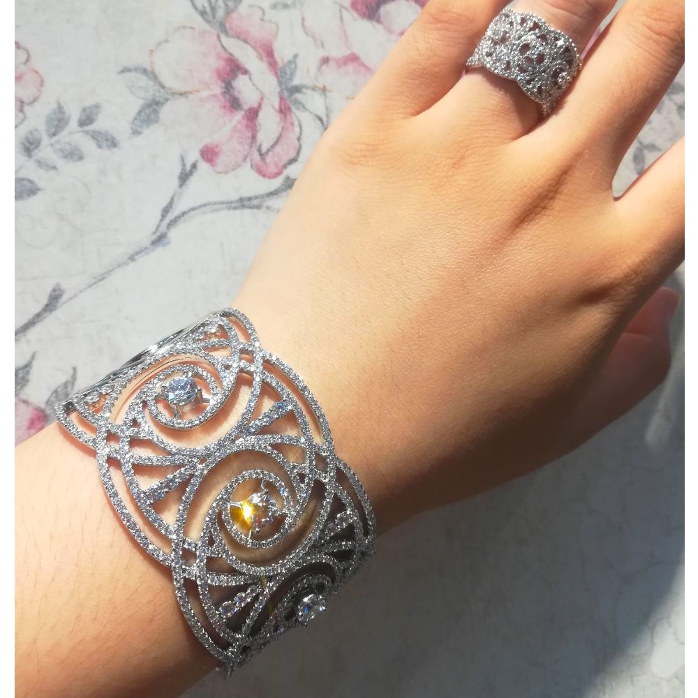 Missvikki luxo geométrico cz grande ampla aberta pulseira para o casamento feminino baguette arábia pulseira nupcial nobre jóias de alta qualidade