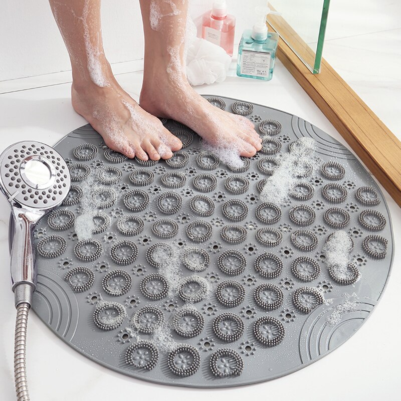 Tapis de bain rond antidérapant en PVC, en Silicone, pour douche, brosse pour les pieds, pointe de peau morte, perles, accessoires de bain: grey