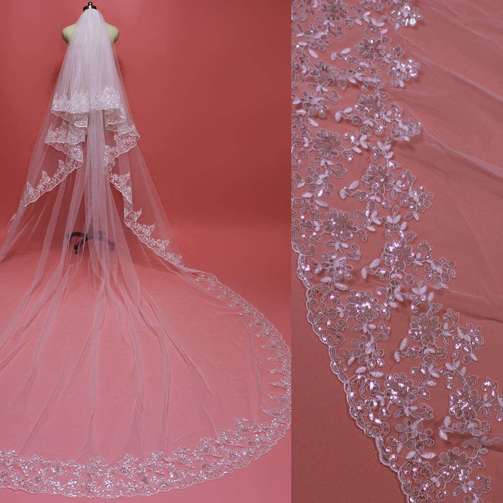 Long 1 Tier Lace Wedding Bridal Veil With Metal Comb main image 1