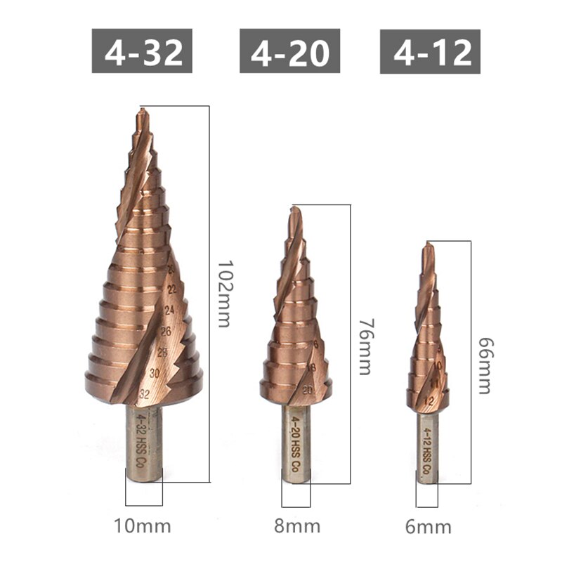 Hss  m35 kobolt trinbor 4-12/4-20/4-32mm hulsavsæt spiralrille trekant sekskantet skaft til rustfrit stål