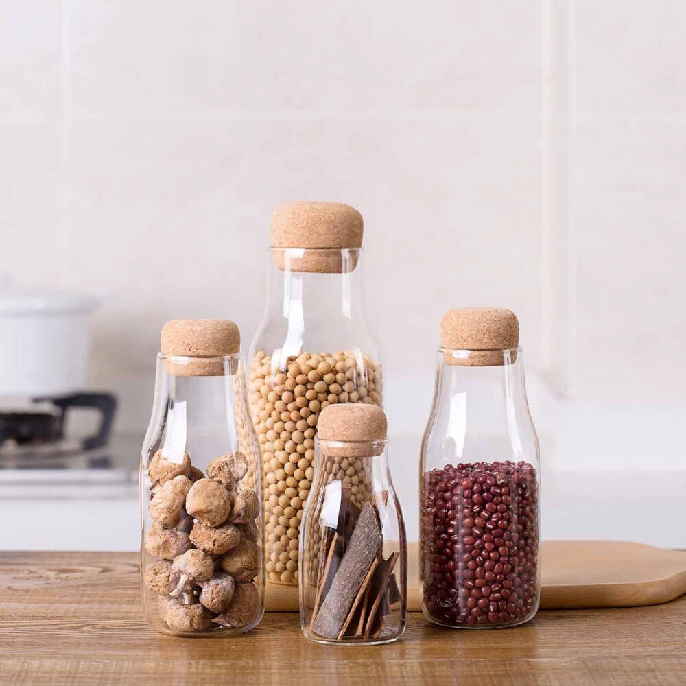 600/300/150ML Glass Storage Bottles for Bulk Products Containers with Lid Cork Column Sealed Jar Food Spices Organizer Cans