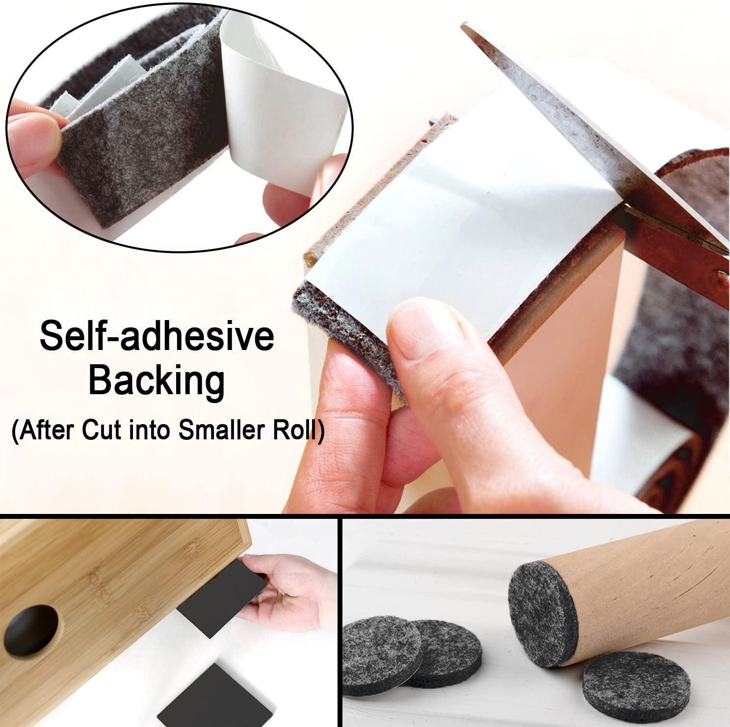 Cinta de fieltro autoadhesiva, rollo de tira de fieltro de poliéster, Protector de superficie dura, tiras de fieltro negras para muebles, cinta deslizante con forma DIY