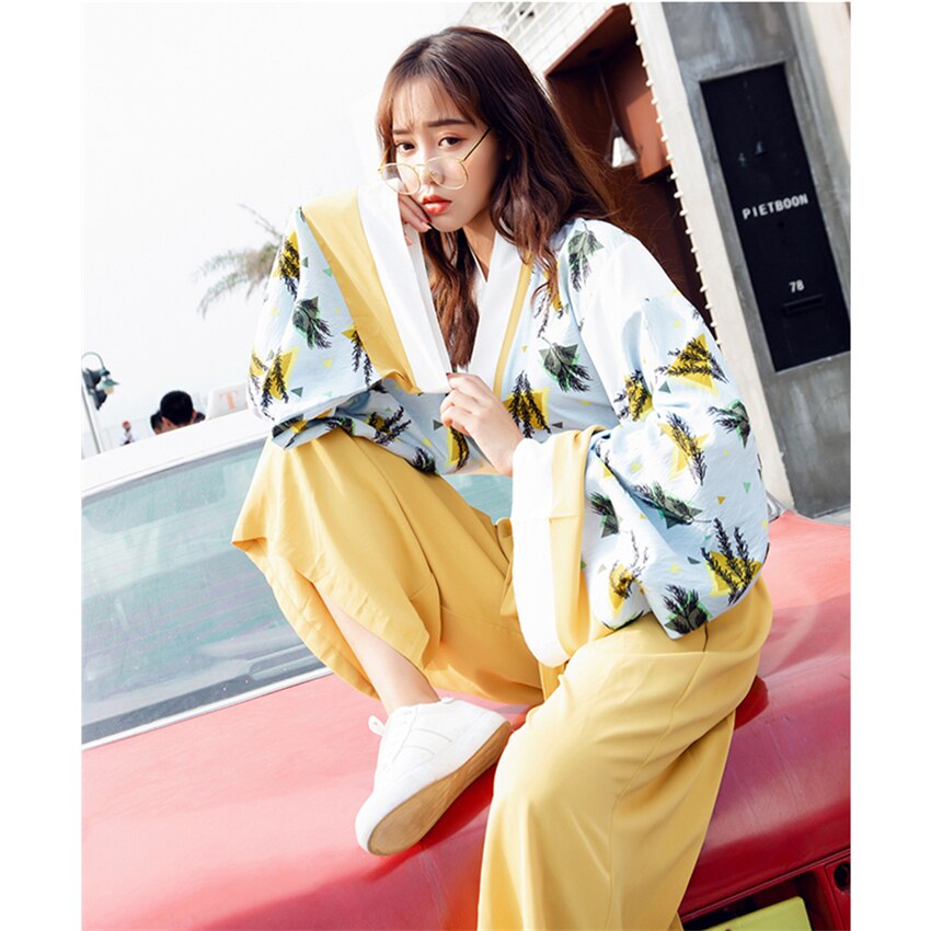Japansk kimono for kvinne orientalske japan klær sett store lange ermer brede ben bukser fest fotografering kostymer
