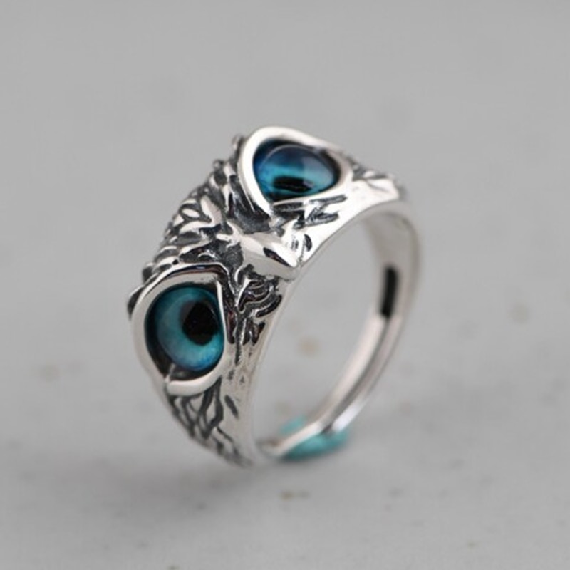 Echt 925 Sterling Zilveren Demon Eye Uil Ring Voor Vrouwen Meisje Liefhebbers Retro Dier Open Verstelbare Ring Verklaring Ring Sieraden: Default Title