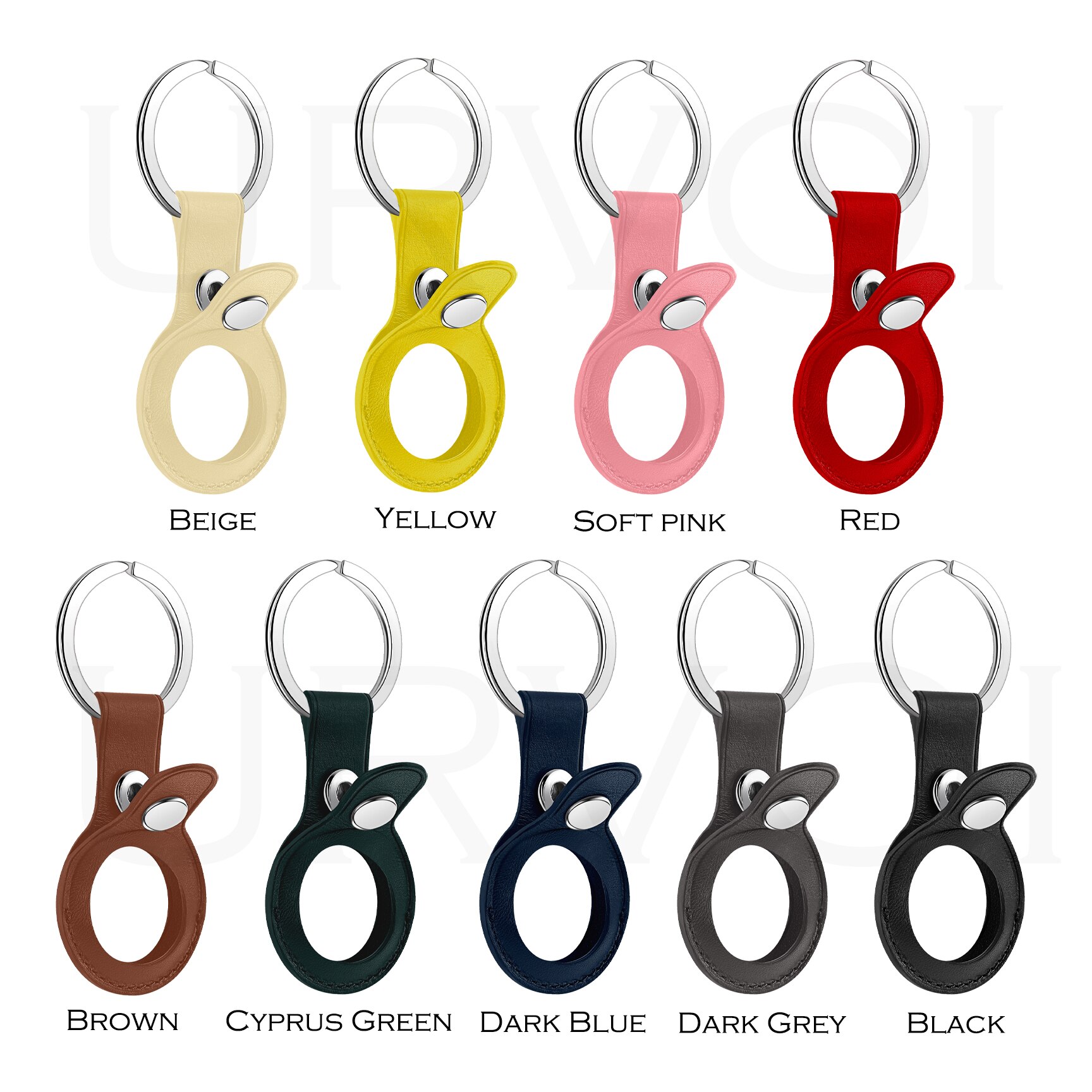 URVOI Leather Key Ring for AirTag Protective Cover Secure Holder with ring Location Tracker Silicone Case With stainless steel