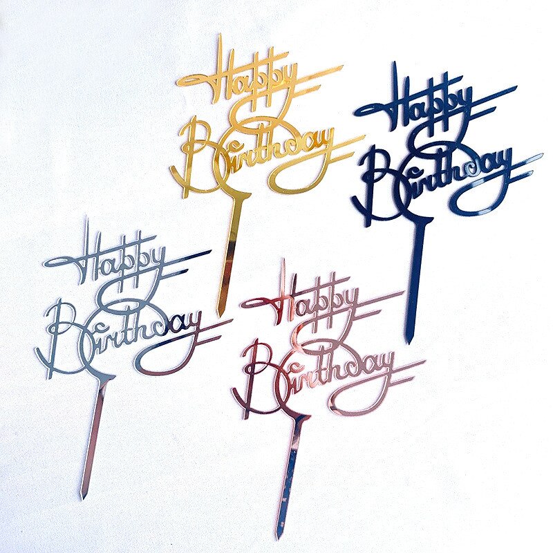 New1PC Happy Birthday Acrylic Letter Cake Topper Baking Cake Insert Decorating Supplies Birthday Party Cake Decorations Supplies