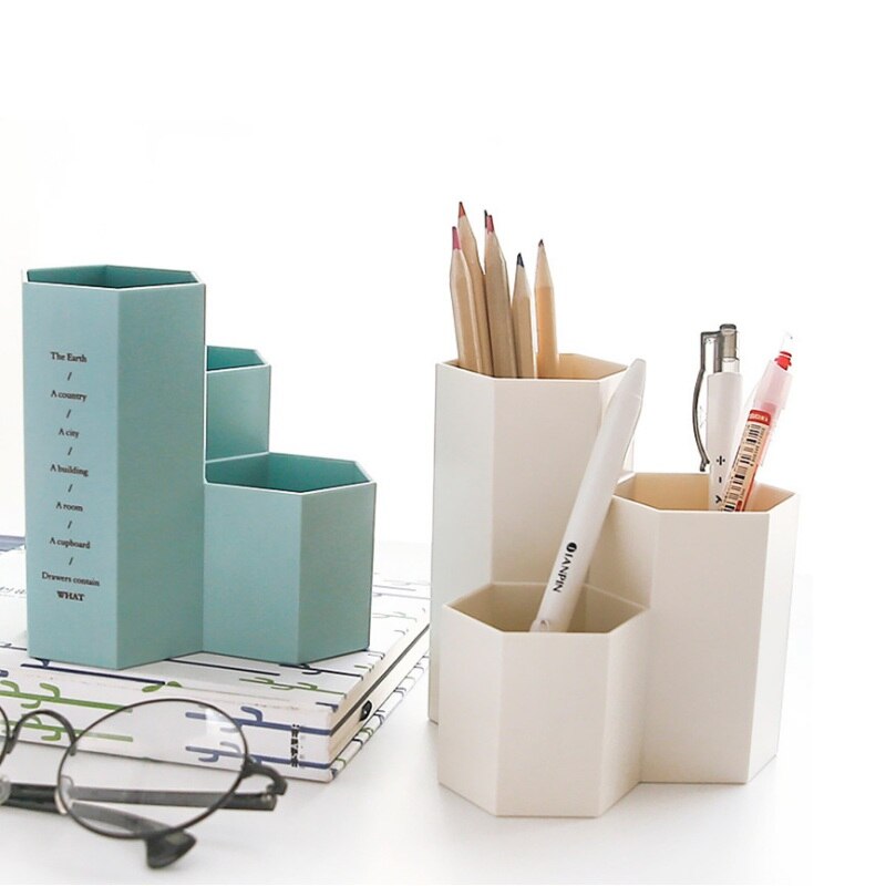 Sekskantet penholder beholder make-up børste opbevaringsboks make-up holder til læbestift / pen / kosmetisk blyant gennemsigtig sort grøn