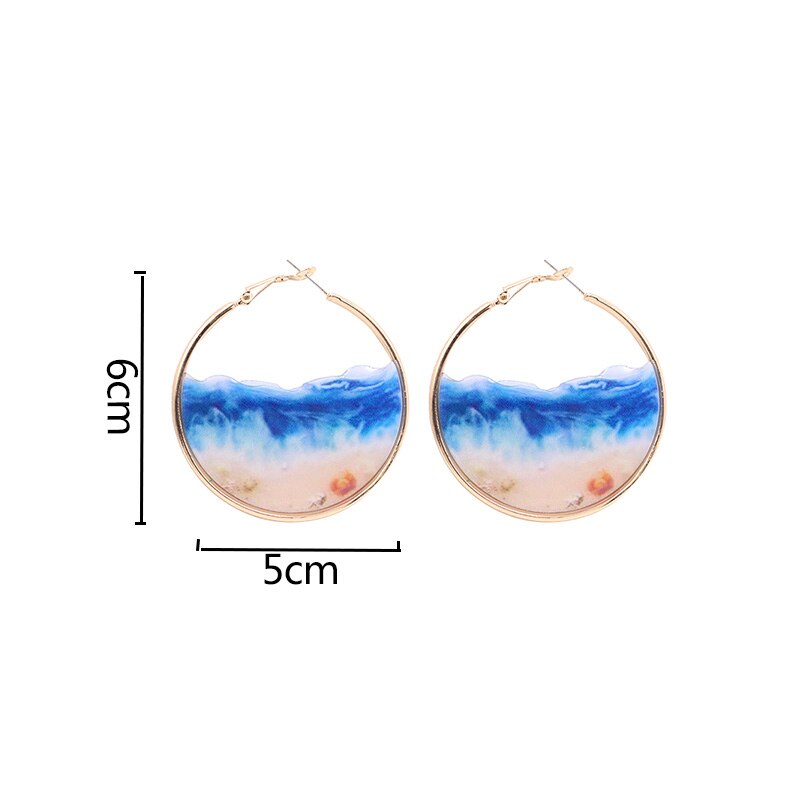 Fairy Blue Ocean Hoop Earrings Sea Earrings Female Beach Earrings Enamel Sea Shell Big Circle Earrings Summer Jewelry: Default Title