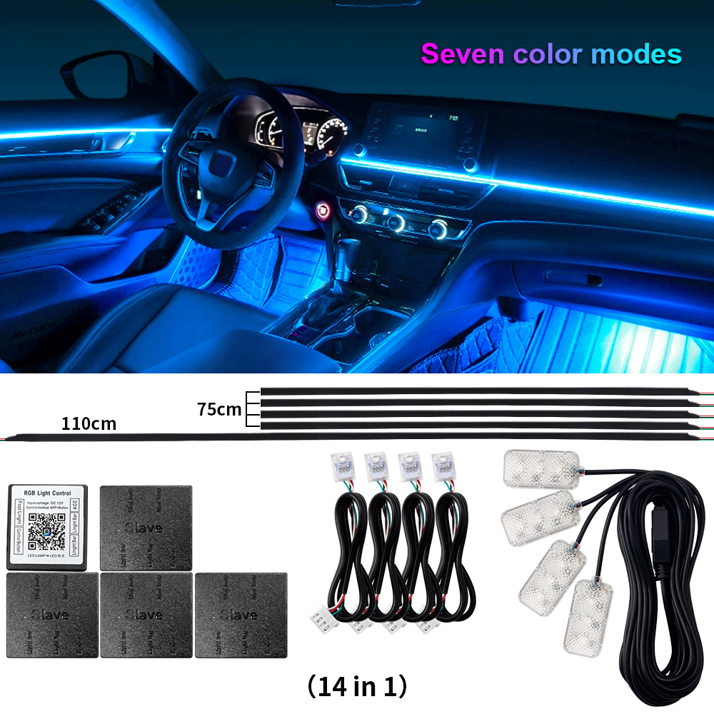 18 in 1 Dual Zone Symphony Streamer Car Ambient Light Interior LED Full Color RGB Neon Acrylic Strip Atmosphere Lighting Kit App: Cold White