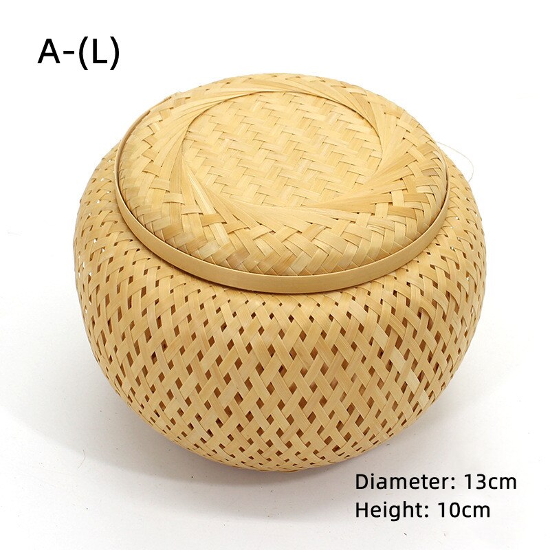 Hand Weaving Tubular Small Bamboo Basket Bamboo Snack Can with Cover Tea Egg Storage Woven Basket Bamboo Crafts: A-(L)