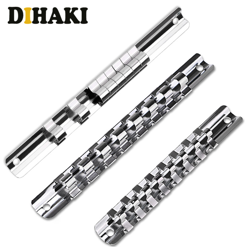 Socket Storage Rack Holder Divider 1/4" 3/8" 1/2" with 8 Clips On Rail store sockets Tool Organizer Wrench Storage Rack