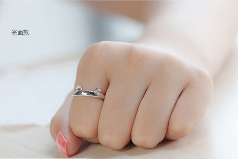 silver plated cute cat kitten ears ring Tiny cat Ear Open Ring For Women Girl Child Adjustable rings jewelry