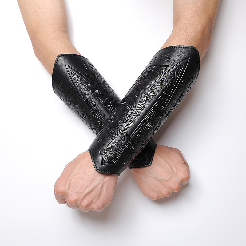 1 piece medieval pu leather arm guard gloves, medieval arm guards, punk arm guards, wrist guards for halloween, warriors, knights, cosplay