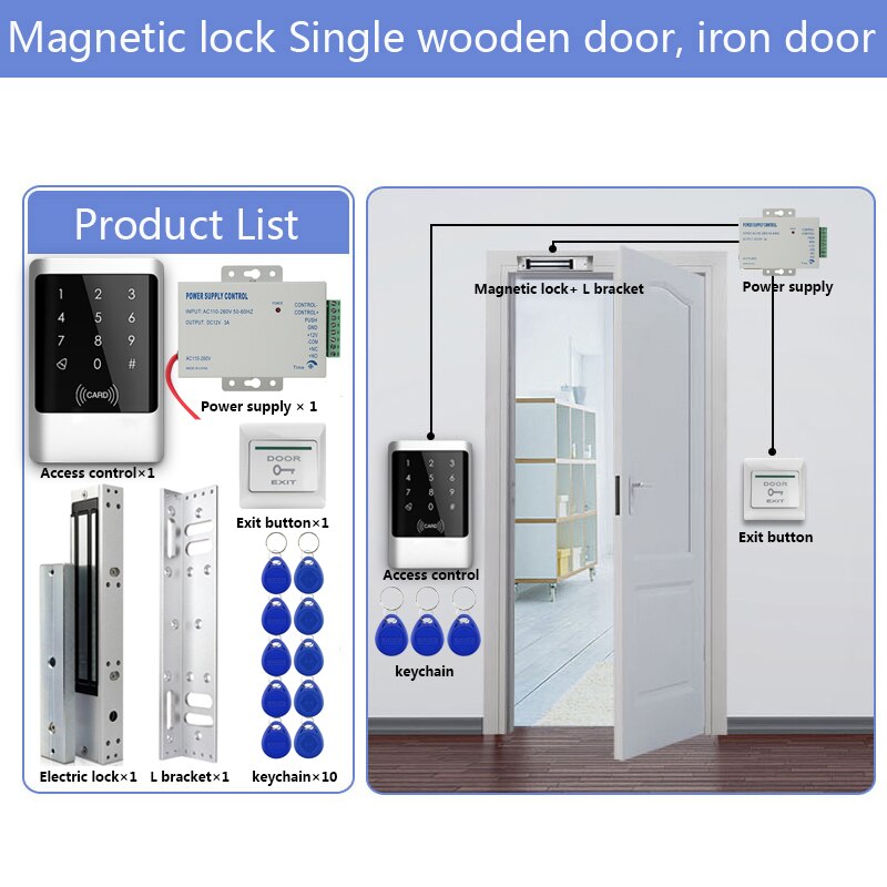 Outdoor RFID Access Control System IP68 Waterproof RFID Keypad Keyboard + Power Supply + Electronic Magnetic Lock Strike Locks: Kit7