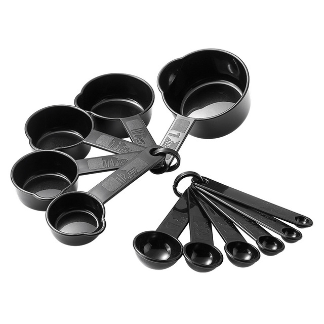 5/6/11Pcs Kitchen Measuring Tools Set Plastic Measuring Spoons Teaspoon Sugar Scoop Cooking Baking Cake Flour Measuring Cups: 11Pcs Black